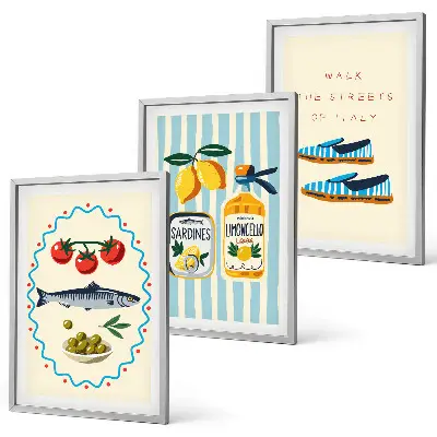 Gerahmtes Bilder-Set mit italienischen Motiven für Lifestyle-Ambiente
