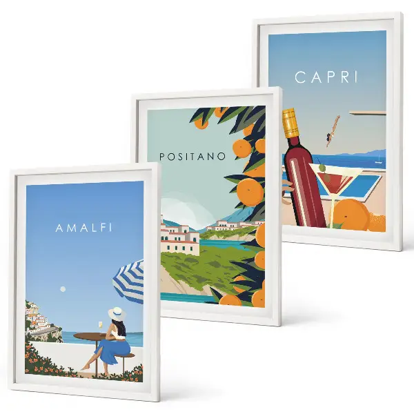 Gerahmtes Bilderset mit Motiven von Amalfi, Positano und Capri
