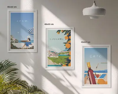 Gerahmtes Bilderset mit Motiven von Amalfi, Positano und Capri