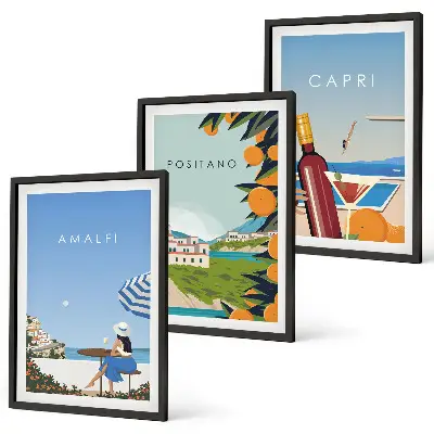 Gerahmtes Bilderset mit Motiven von Amalfi, Positano und Capri