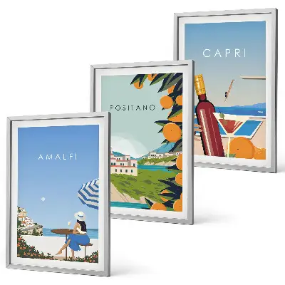 Gerahmtes Bilderset mit Motiven von Amalfi, Positano und Capri