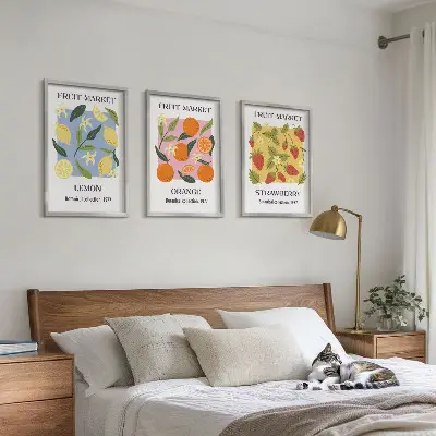 Fruchtposter Zitronen und Erdbeeren 3er-Set Wandbilder mit Rahmen
