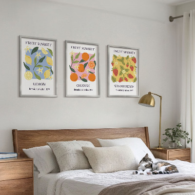 Bilder-3er-set mit rahmen Fruchtposter Zitronen Erdbeeren