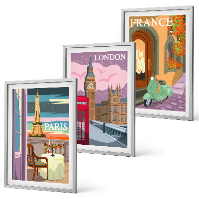 Gerahmtes bilderset Ansichten Paris London Retro