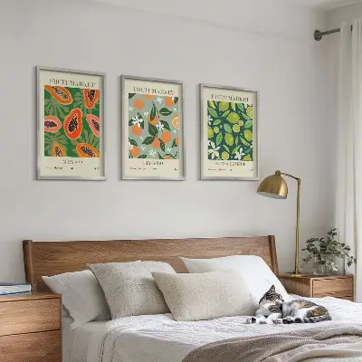 Vintage-Poster mit Früchten 3er-Set mit Rahmen