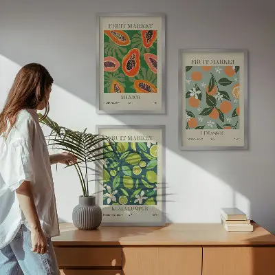 Vintage-Poster mit Früchten 3er-Set mit Rahmen