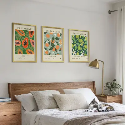 Vintage-Poster mit Früchten 3er-Set mit Rahmen