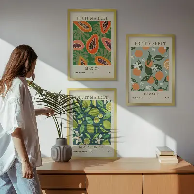 Vintage-Poster mit Früchten 3er-Set mit Rahmen