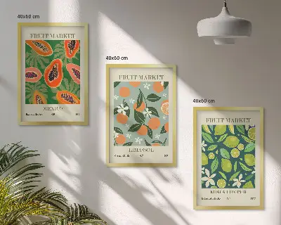 Vintage-Poster mit Früchten 3er-Set mit Rahmen
