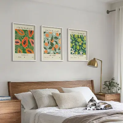 Vintage-Poster mit Früchten 3er-Set mit Rahmen