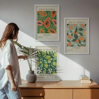 Vintage-Poster mit Früchten 3er-Set mit Rahmen
