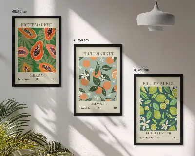 Vintage-Poster mit Früchten 3er-Set mit Rahmen