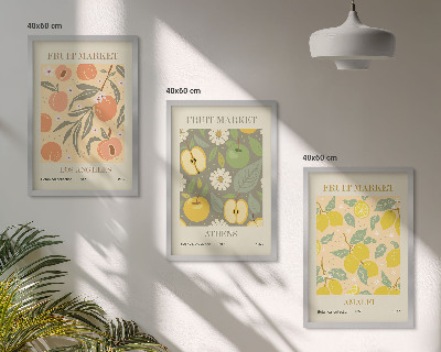 Gerahmtes bilderset Retro-Poster mit Fruchtmustern