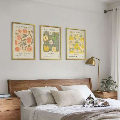 Gerahmtes bilderset Retro-Poster mit Fruchtmustern