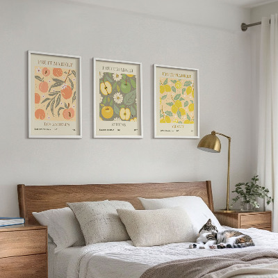 Gerahmtes bilderset Retro-Poster mit Fruchtmustern