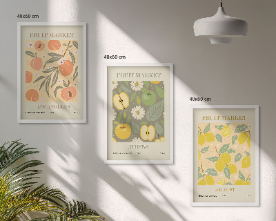 Gerahmtes bilderset Retro-Poster mit Fruchtmustern