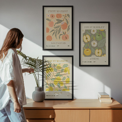 Gerahmtes bilderset Retro-Poster mit Fruchtmustern