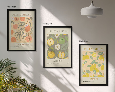 Gerahmtes bilderset Retro-Poster mit Fruchtmustern