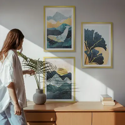 Abstrakte Bergansichten Bilder-3er-Set mit Rahmen