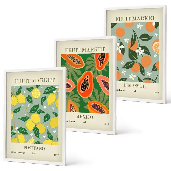 Gerahmtes Bilderset mit Zitronen und Papayas