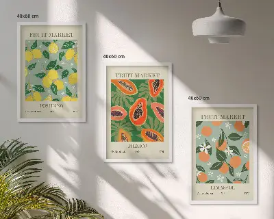 Gerahmtes Bilderset mit Zitronen und Papayas