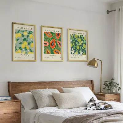 3er-Set Bilder mit Rahmen mit fruchtigem Zitronen- und Papayamuster