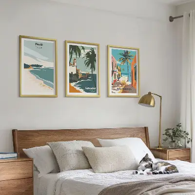 Gerahmtes Bilderset mit Motiv tropische Strände und Palmen