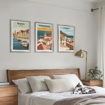 Ansichten europäischer Küstenstädte 3er-Set Bilder mit Rahmen