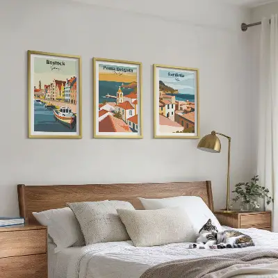 Ansichten europäischer Küstenstädte 3er-Set Bilder mit Rahmen