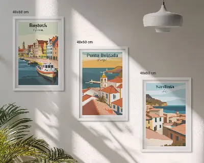 Ansichten europäischer Küstenstädte 3er-Set Bilder mit Rahmen