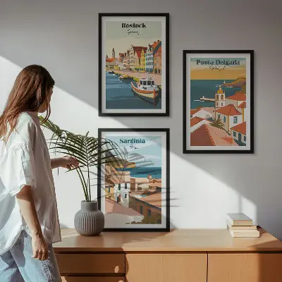Ansichten europäischer Küstenstädte 3er-Set Bilder mit Rahmen