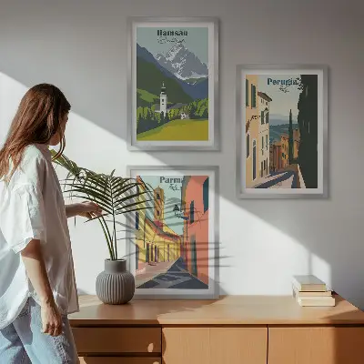 Gerahmtes Bilderset mit Berglandschaften und Italien Motiven