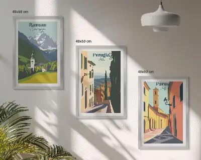 Gerahmtes Bilderset mit Berglandschaften und Italien Motiven