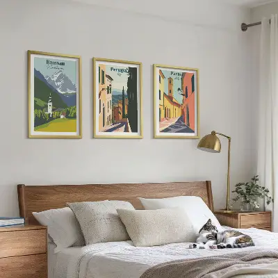 Gerahmtes Bilderset mit Berglandschaften und Italien Motiven