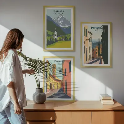 Gerahmtes Bilderset mit Berglandschaften und Italien Motiven