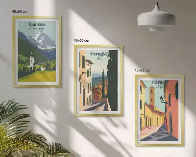 Gerahmtes Bilderset mit Berglandschaften und Italien Motiven