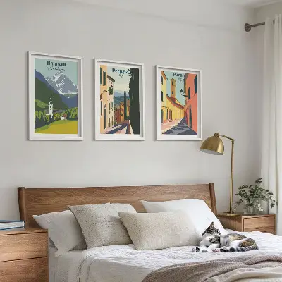 Gerahmtes Bilderset mit Berglandschaften und Italien Motiven