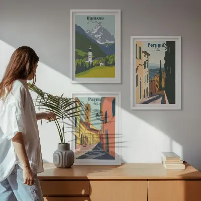 Gerahmtes Bilderset mit Berglandschaften und Italien Motiven