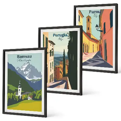 Gerahmtes Bilderset mit Berglandschaften und Italien Motiven