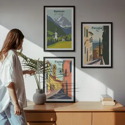 Gerahmtes Bilderset mit Berglandschaften und Italien Motiven