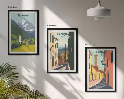 Gerahmtes Bilderset mit Berglandschaften und Italien Motiven