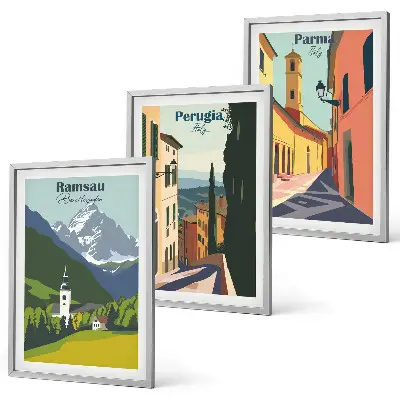 Gerahmtes Bilderset mit Berglandschaften und Italien Motiven