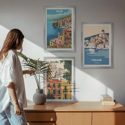 Stadtlandschaften mit Gebäuden 3er-Set mit Rahmen