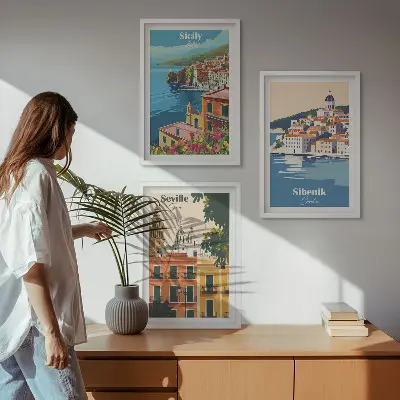 Stadtlandschaften mit Gebäuden 3er-Set mit Rahmen