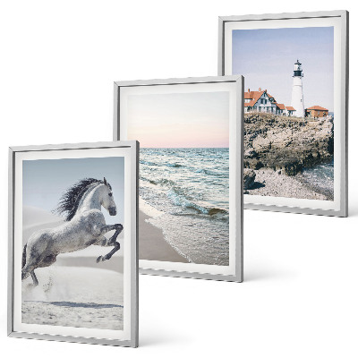 Gerahmtes bilderset Pferde, Strand, Leuchtturm, Wellen