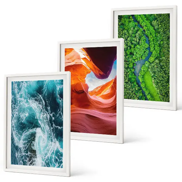 3er-Set Bilder mit Rahmen Wasserbewegung im Canyon mit grünem Wald