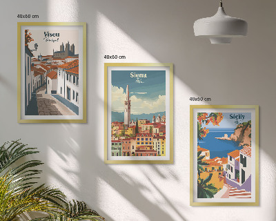 Gerahmtes bilderset Retro-Illustrationen von Weltstädten