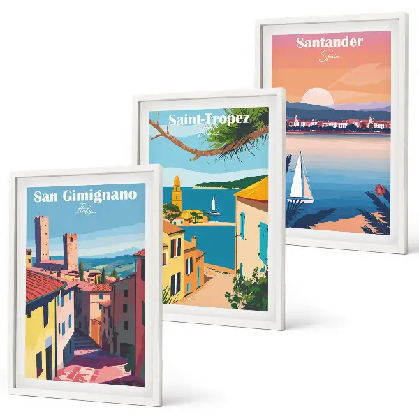 Italienische Stadtlandschaften Bilder-3er-Set mit Rahmen