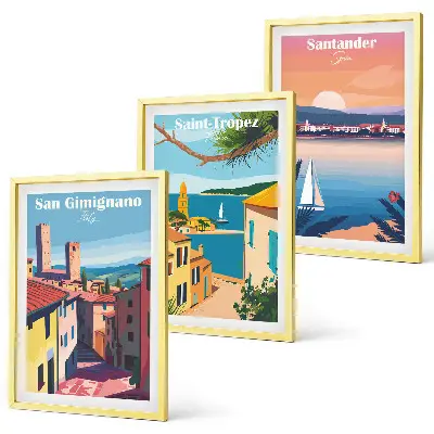 Italienische Stadtlandschaften Bilder-3er-Set mit Rahmen