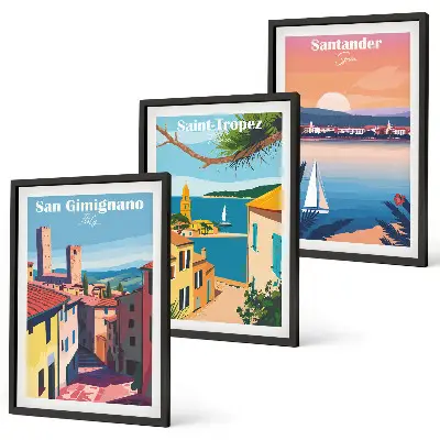 Italienische Stadtlandschaften Bilder-3er-Set mit Rahmen